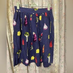 Pepaloves Anthro Pepa Karnero Indigo Novelty VEGGIE Print Full Pleated Skirt XS